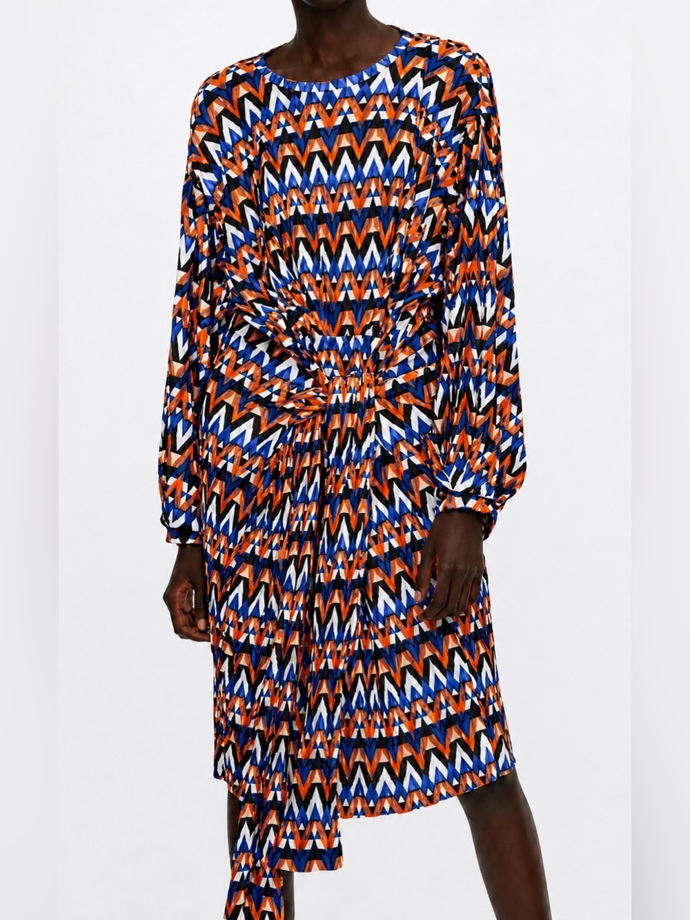 Zara long sleeve zig zag midi dress, small